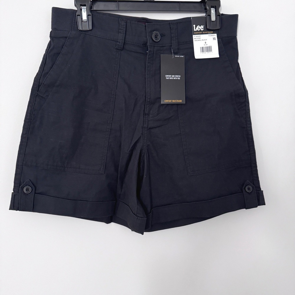 Lee Shorts High Rise Women 8 Black Comfort Waistband Cuffed